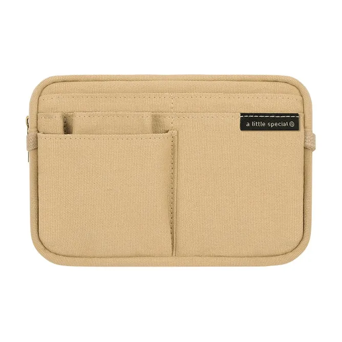 KOKUYO Polyester Canvas Canvas Bag Makeup Bag Storage Bag Medium Size Unisex Beige/Dark Brown/Light Brown/Red Green-4