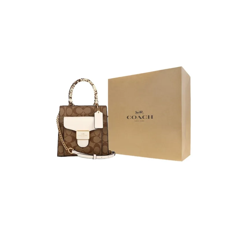 COACH Pepper Canvas With Leather Sheet Music Bag Handbag Shoulder Bag Crossbody Bag Small Size Women's Khaki-10