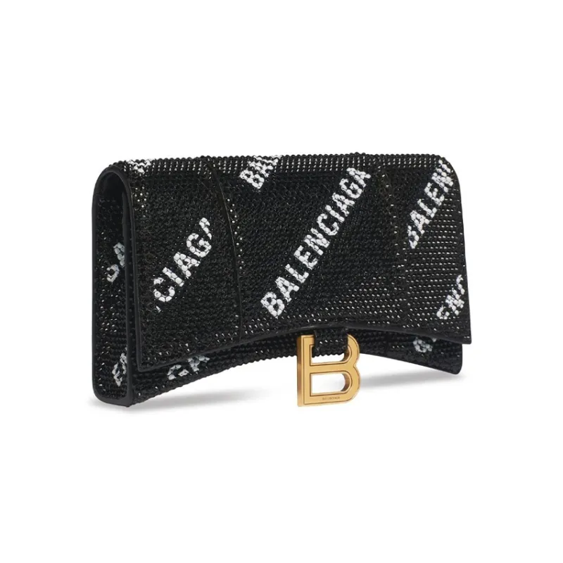 Balenciaga Hourglass Calfskin Shoulder Bag Crossbody Bag Wallets Women's Black-1