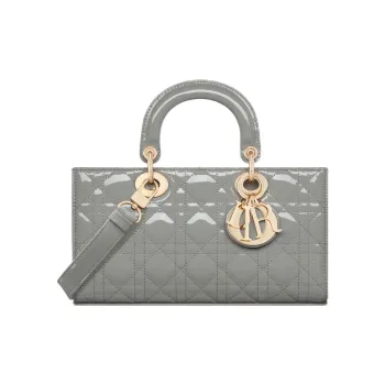 DIOR Lady D-JOY Patent Leather Cowhide Dior Bag Shoulder Bag Crossbody Bag Handbag Medium Size Women's Gray