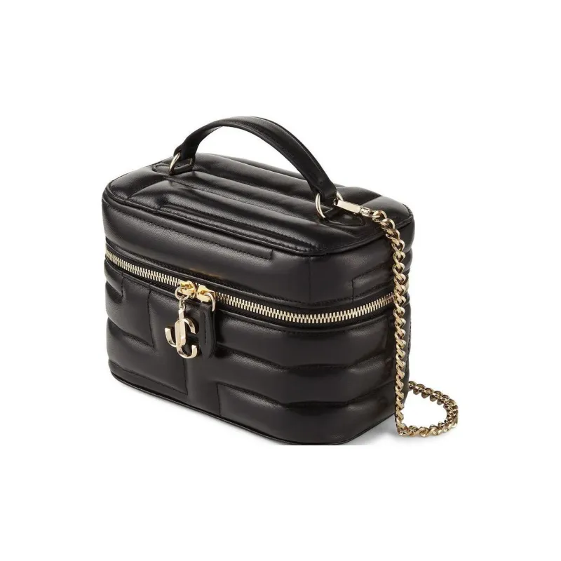 Jimmy Choo Lambskin Portable One Shoulder Crossbody Makeup Bag Women's Black-1