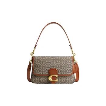 COACH Tabby Leather Saddle Bag, Handbag, Shoulder Bag Large Size Women's Brown & Gray