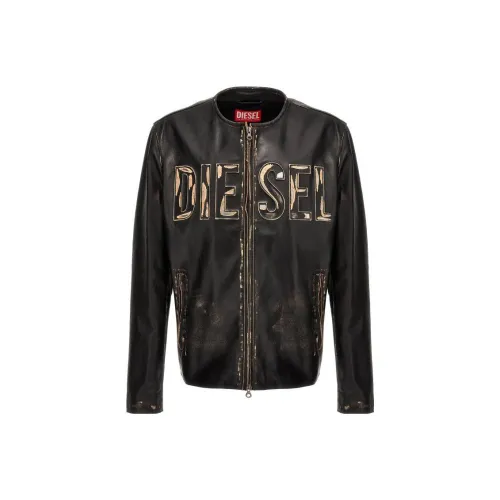 DIESEL Leather Jackets Men Black