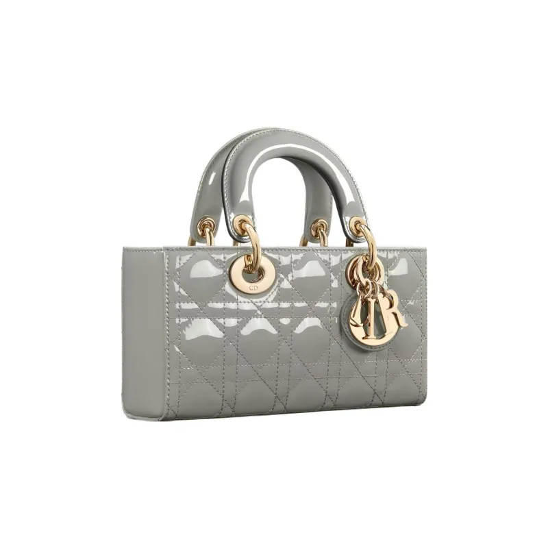 DIOR Lady D-JOY Patent Leather Cowhide Dior Bag Shoulder Bag Crossbody Bag Handbag Small Size Women's Gray-3