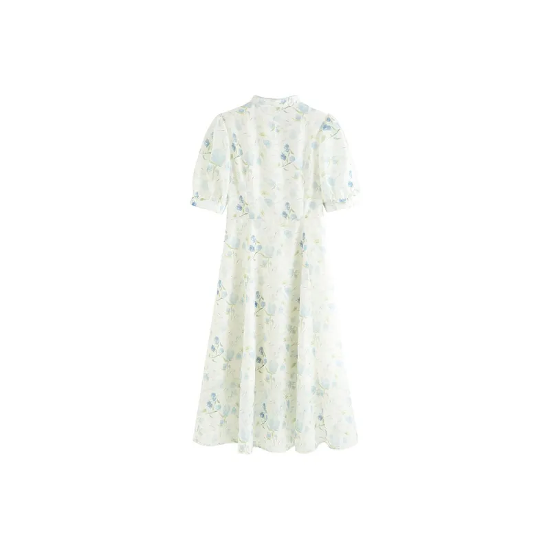 Short Sleeved Dresses Women's Blue Floral Color-1