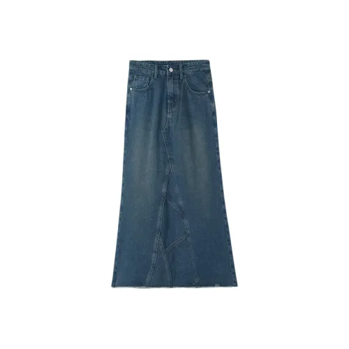 HIPPIEMISS Denim Long Skirts Women's Vintage Blue