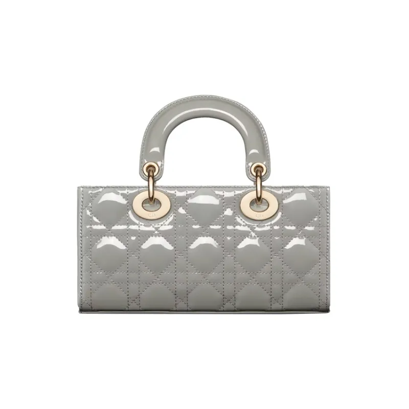 DIOR Lady D-JOY Patent Leather Cowhide Dior Bag Shoulder Bag Crossbody Bag Handbag Small Size Women's Gray-4