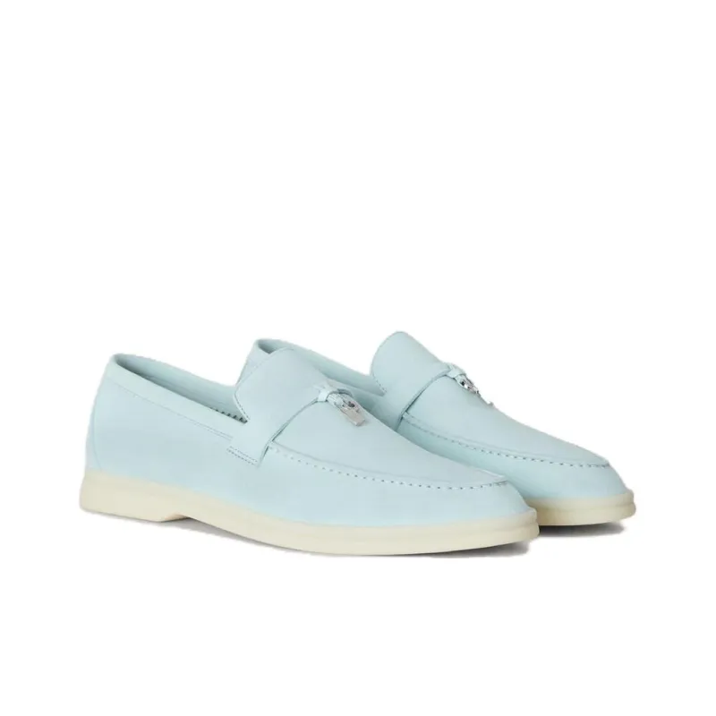 Loro Piana Summer Charms Walk Casual Single Shoes Women's Cyan Sapphire Color-2