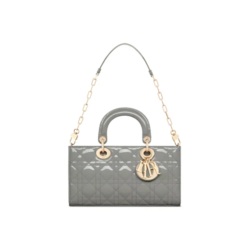 DIOR Lady D-JOY Patent Leather Cowhide Dior Bag Shoulder Bag Crossbody Bag Handbag Medium Size Women's Gray-1