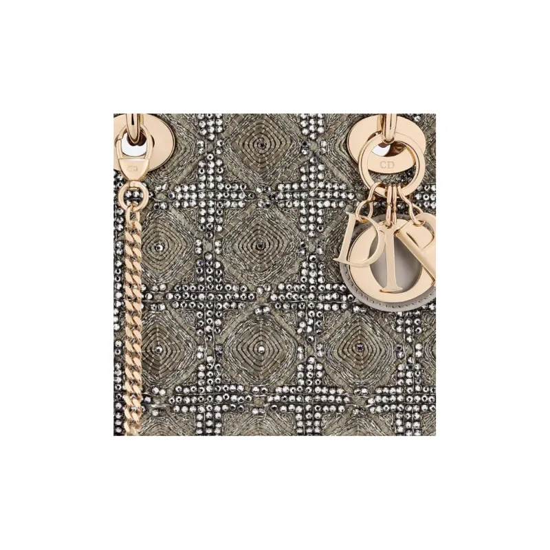 DIOR Lady Dior Satin Rhinestone Lady Dior Bag, Shoulder Bag, Crossbody Bag, Handbag Mini Women's Gray-5
