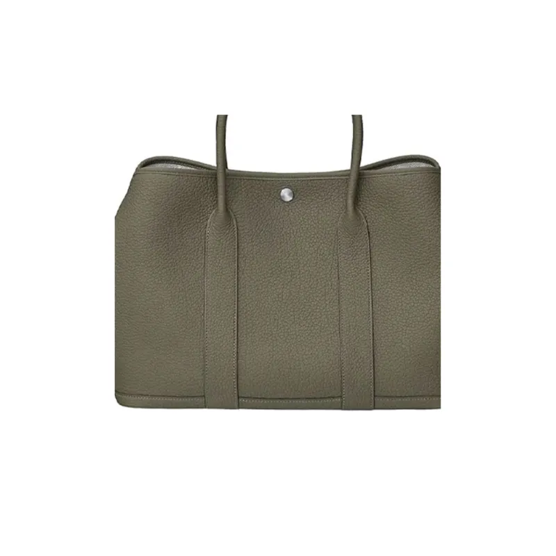 HERMES Garden Party Canvas With Negonda Calfskin Handbag Unisex Verona Green-3