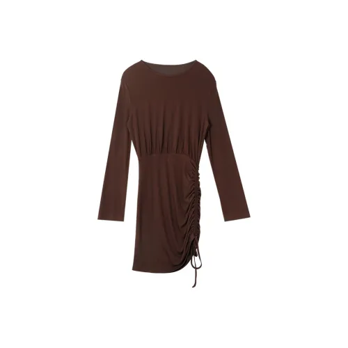 PURSUMMER Long-Sleeved Dresses Women's Chocolate Brown