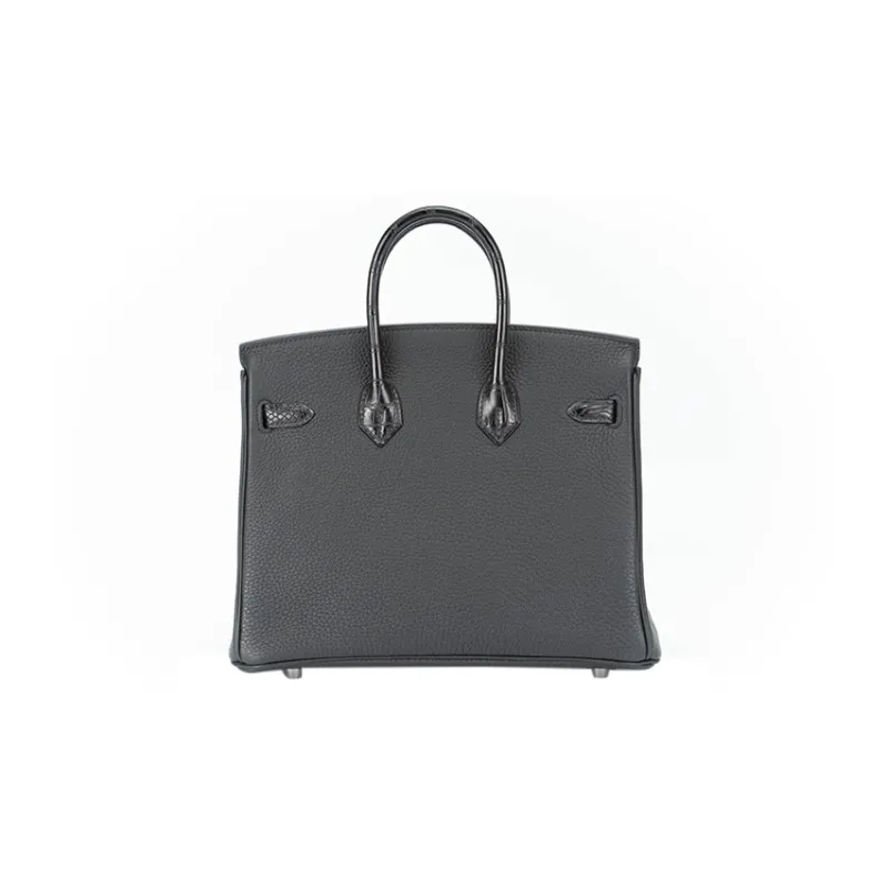 HERMES Birkin Togo Calfskin With Matte Finish Alligator Leather Birkin Bag Handbag Women's Black-3