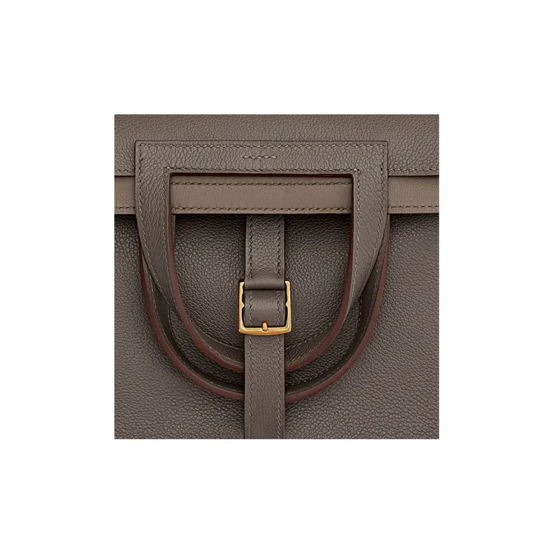 HERMES Halzan Evercolor Calfskin Horse Shoe Bag Handbag Shoulder Bag Crossbody Bag Women's 8F Gris Etain Tin Gray-3