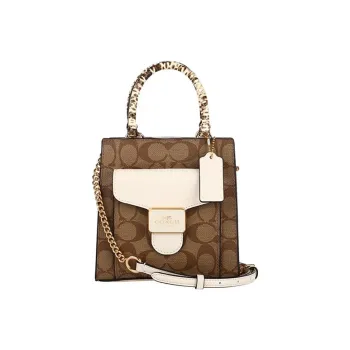 COACH Pepper Canvas With Leather Sheet Music Bag Handbag Shoulder Bag Crossbody Bag Small Size Women's Khaki