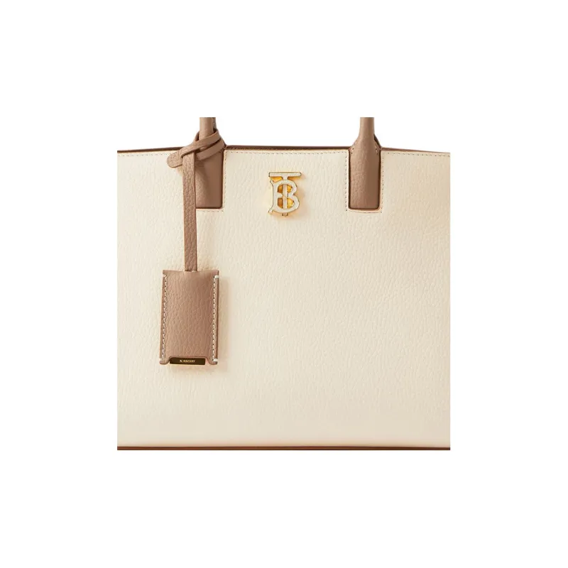 Burberry Frances Calfskin Tote Bag, Shopping Bag, Handbag Mini Women's Camel/Archive Beige/Warm Umber-4