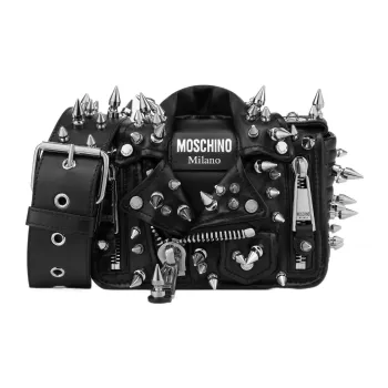 MOSCHINO Sheepskin Biker Bag Crossbody Shoulder Bag Women's Black