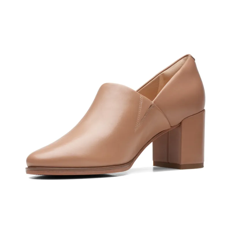 Clarks Frewa Series Chunky Heel High Heels Women's Flesh Pink-1