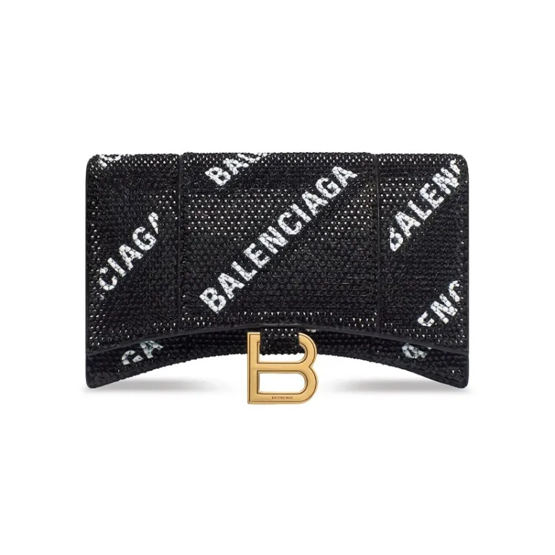Balenciaga Hourglass Calfskin Shoulder Bag Crossbody Bag Wallets Women's Black-0