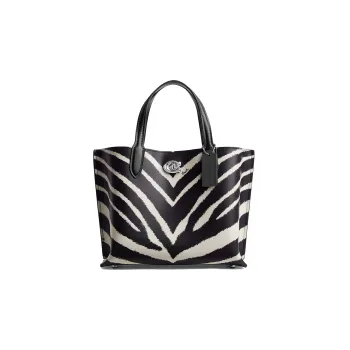 COACH Willow Calfskin Tote Bag Shopping Bag Handbag Medium Size Women's Black White
