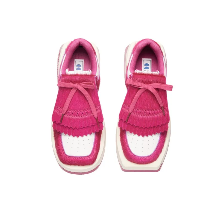 CHOCO CONCERT Cow Leather Horsehair Low Top Stylish Skateboarding Shoes Unisex Fuchsia-6