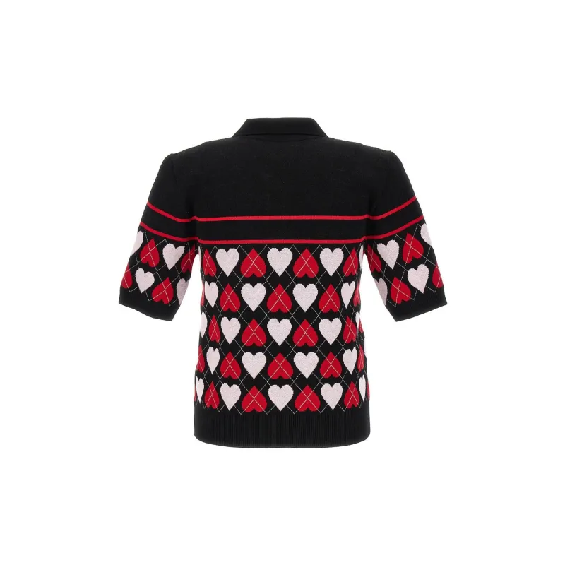 MSGM Heart Intarsia-Knit Polo Top-1