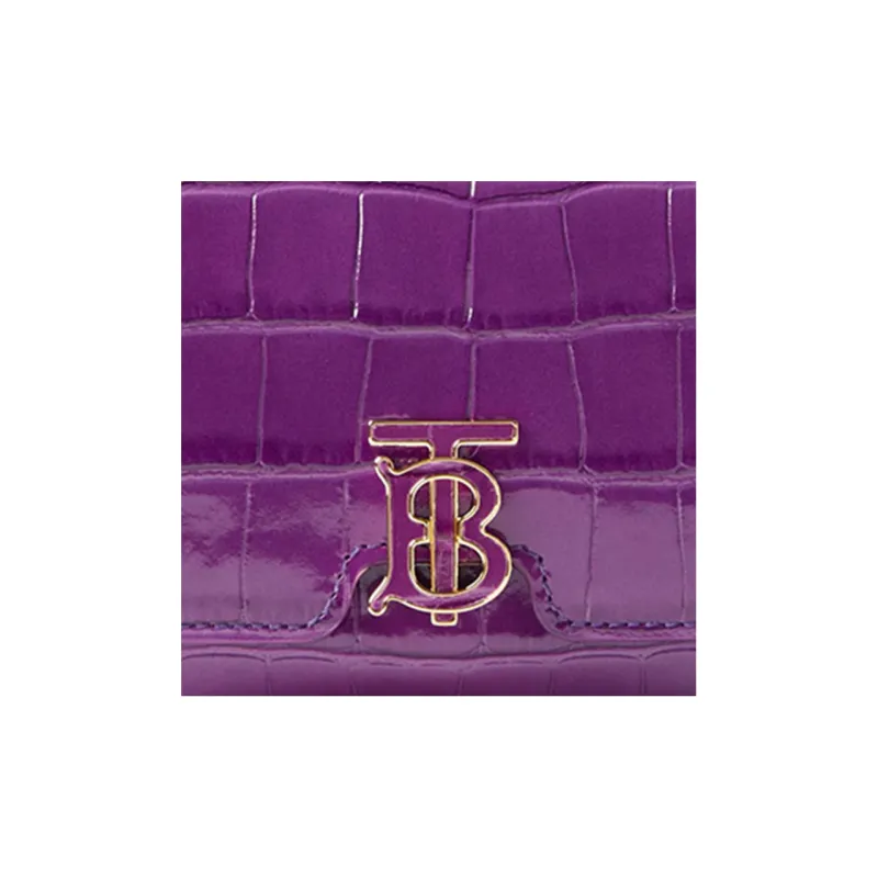 Burberry Crocodile Pattern Embossed Calfskin Wallet Women's Purple-4