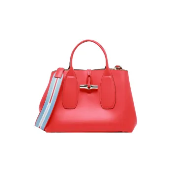 LONGCHAMP Roseau Cow Leather Tote Bag, Shopping Bag, Crossbody Bag, One Shoulder Handbag Medium Size Women's Red