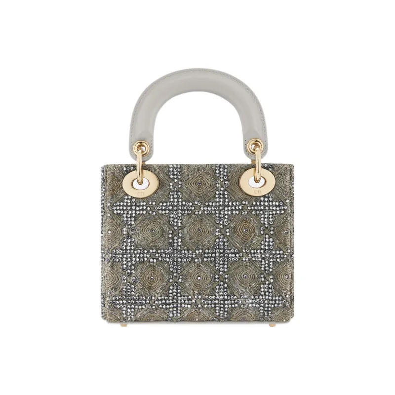 DIOR Lady Dior Satin Rhinestone Lady Dior Bag, Shoulder Bag, Crossbody Bag, Handbag Mini Women's Gray-3