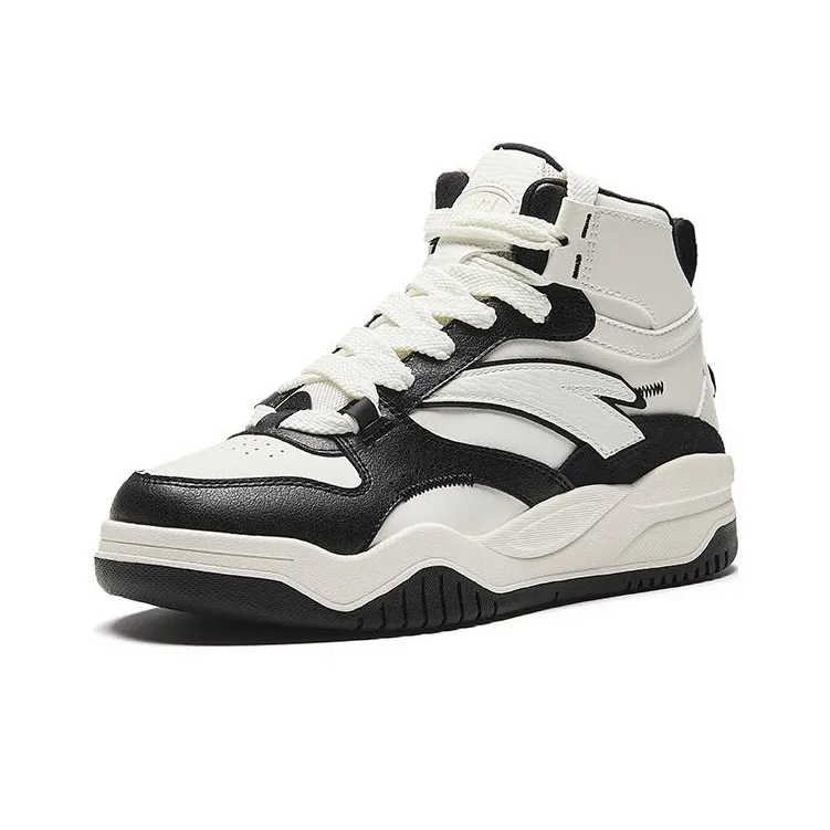 Anta Wave Shoes Non slip Lightweight Mid Top Skateboard Shoes Women's Black White-1