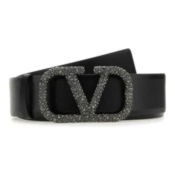Valentino Logo Buckle Smooth Buckle Leather Belts Women's Black