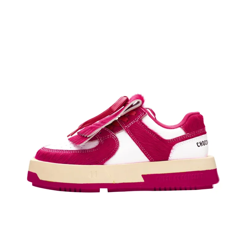 CHOCO CONCERT Cow Leather Horsehair Low Top Stylish Skateboarding Shoes Unisex Fuchsia-1