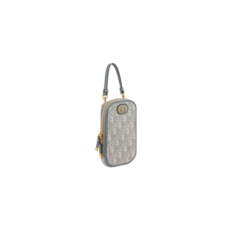 DIOR 30 Montaigne Oblique Jacquard Portable One Shoulder Crossbody Cell Phone Pouch Women's Gray-1