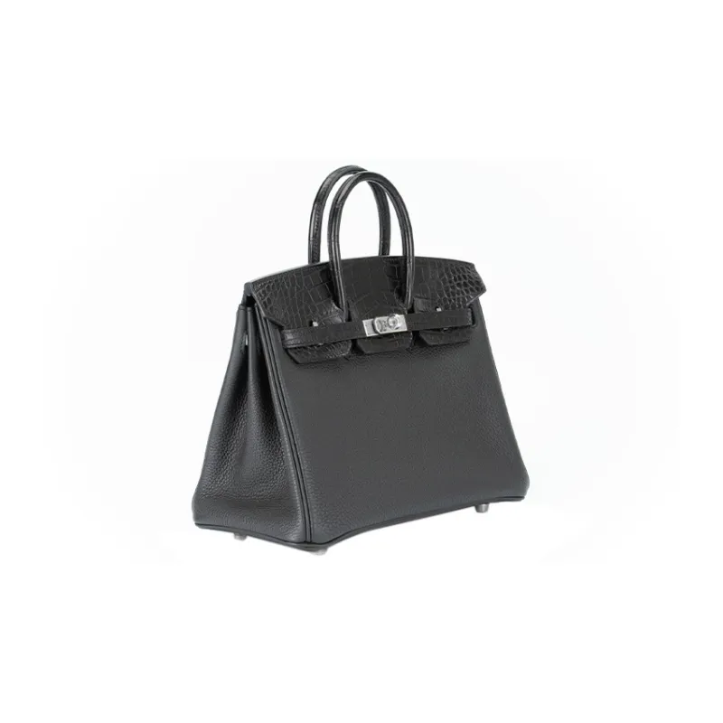 HERMES Birkin Togo Calfskin With Matte Finish Alligator Leather Birkin Bag Handbag Women's Black-1