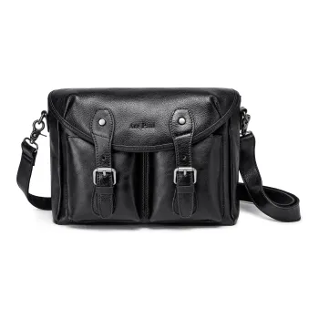 Ace Paul Vegetable Tanned Top Grain Cow Leather Shoulder Bag Crossbody Bag Large Size Men's Black