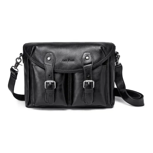 Ace Paul Vegetable Tanned Top Grain Cow Leather Shoulder Bag Crossbody Bag Large Size Men's Black