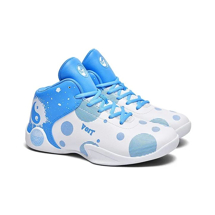 VOIT Basketball Shoes Men High Top White Sky Blue-2
