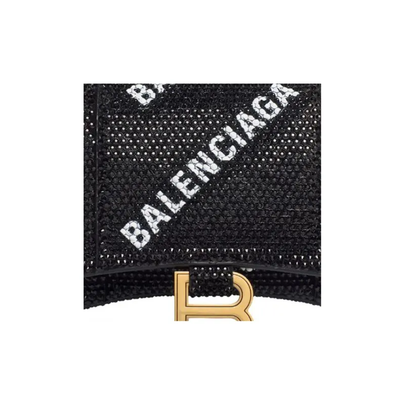 Balenciaga Hourglass Calfskin Shoulder Bag Crossbody Bag Wallets Women's Black-5