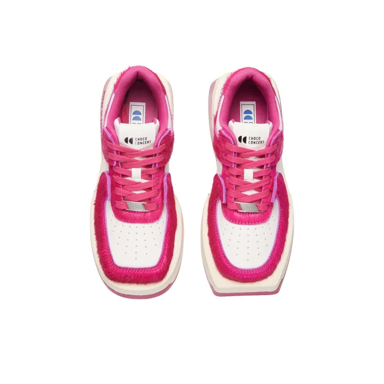 CHOCO CONCERT Cow Leather Horsehair Low Top Stylish Skateboarding Shoes Unisex Fuchsia-5