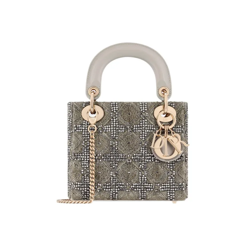 DIOR Lady Dior Satin Rhinestone Lady Dior Bag, Shoulder Bag, Crossbody Bag, Handbag Mini Women's Gray-0