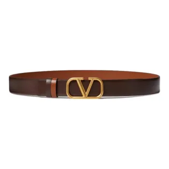Valentino Letter Buckle Smooth Closure Calfskin Leather Belts Men's Brown