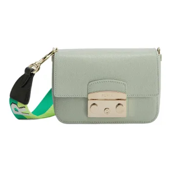 Furla Metropolis Collection Textured Calfskin Shoulder Bag Crossbody Bag Mini Women's Mustard Green