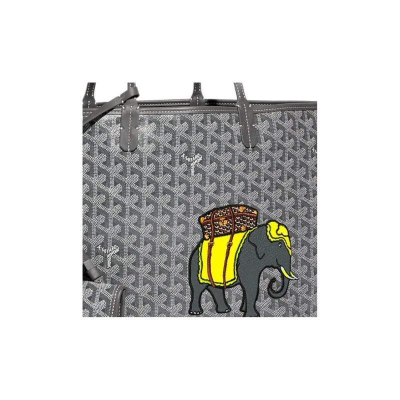 GOYARD Anjou Calfskin Canvas Tote Bag Shopping Bag Handbag Small Size Women's Gray/Yellow-3