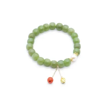 Gramda 925 Sterling Silver Freshwater Pearl Southern Red Agate Hetian Jade Hetian Jade Bracelets Women's White Jade