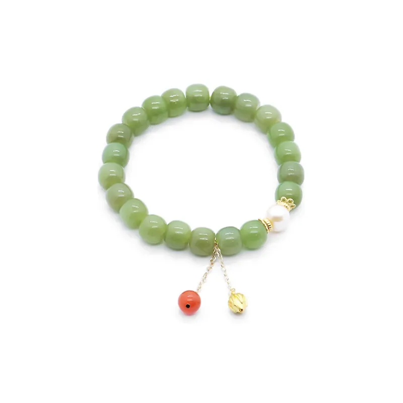 Gramda 925 Sterling Silver, Freshwater Pearl, Southern Red Agate, Hetian Jade Hetian Jade Bracelets Women's White Jade-0