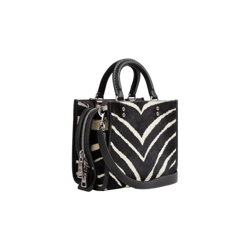 COACH Rogue Calfskin Tote Bag Shopping Bag Shoulder Bag Crossbody Bag Handbag Small Size Women's Black White-1