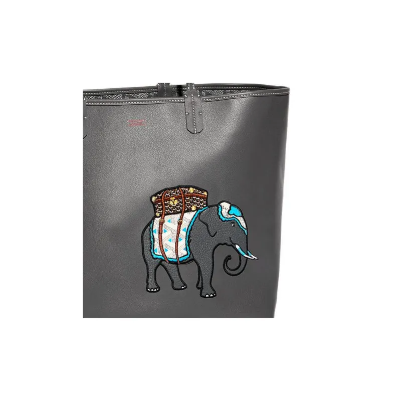 GOYARD Anjou Calfskin Canvas Tote Bag Shopping Bag Handbag Small Size Women's Gray/Blue-2