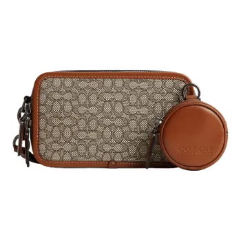 COACH Charter Jacquard Calfskin Combo Bag Shoulder Bag Crossbody Bag Small Size Men's Brown & Gray