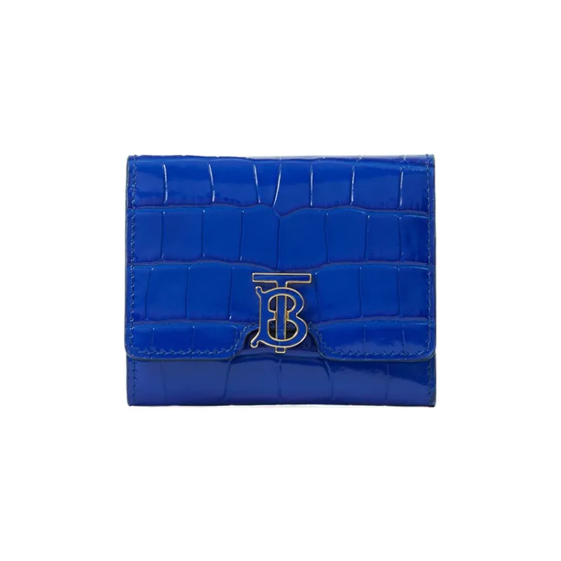 Burberry Crocodile Pattern Embossed Calfskin Wallet Women's Knight Blue-0
