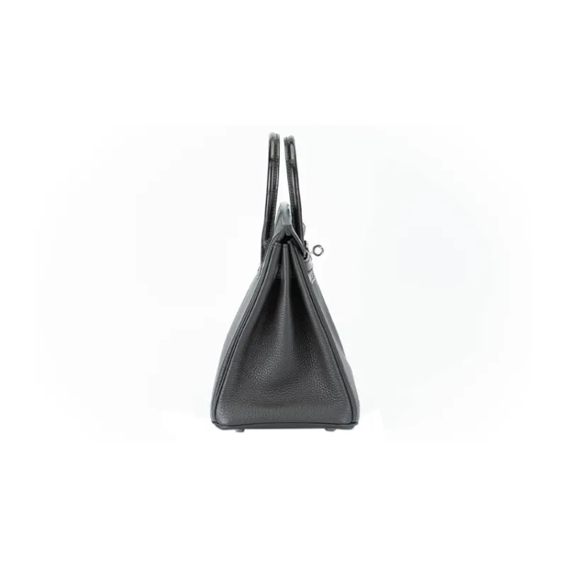 HERMES Birkin Togo Calfskin With Matte Finish Alligator Leather Birkin Bag Handbag Women's Black-2